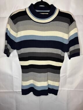 Unionbay Womens M Y2k Short Sleeve Striped Sweater Acrylic Cotton Blend